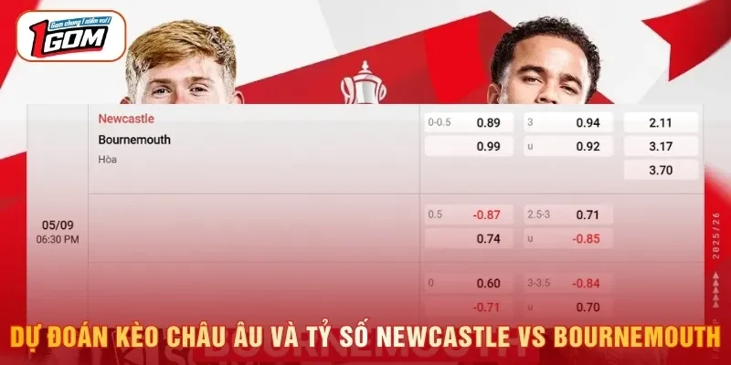 Dự đoán kèo châu Âu và tỷ số Newcastle vs Bournemouth